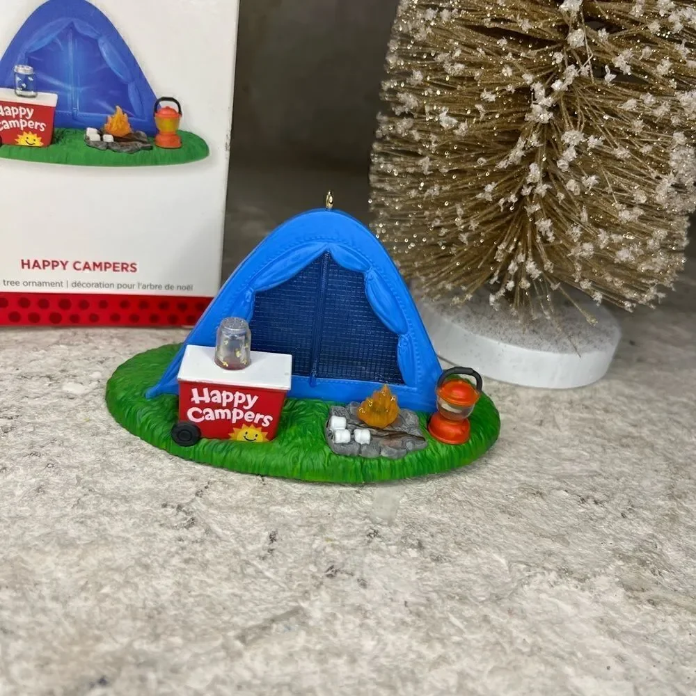 Hallmark Keepsake Ornament Happy Campers 2013 Tent Camp Fire S'mores Lan…